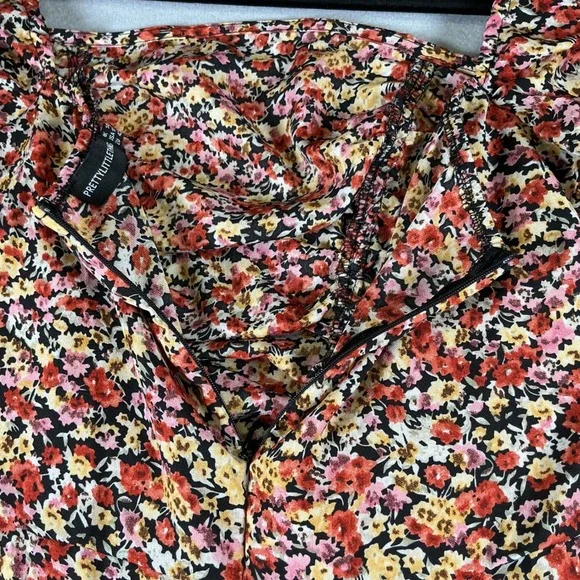 PrettyLittleThing Floral Ruched Mini Dress Long Sleeve Cottagecore Boho Size 10 - Picture 6 of 13